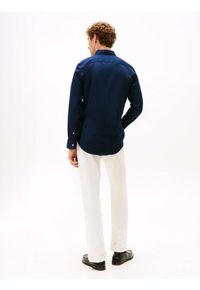 Camisa Azul Solid Con Logo Tommy Hilfiger