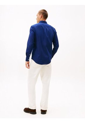 Camisa Azul Slim De Hilo Teñido Tommy Hilfiger