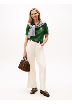 Polo Verde De Corte Regular Con Escudo Bordado Tommy Hilfiger