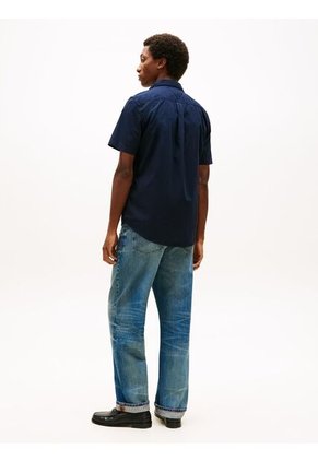 Camisa Azul Flex Poplin Solid De Manga Corta Tommy Hilfiger