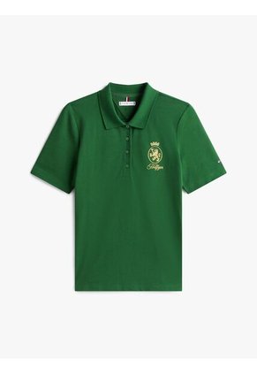 Polo Verde De Corte Regular Con Escudo Bordado Tommy Hilfiger