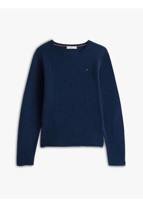 Saco Azul De Lana Con Cuello Redondo Tommy Hilfiger