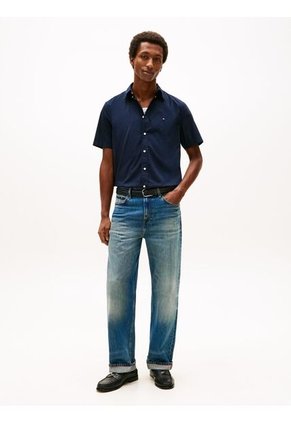 Camisa Azul Flex Poplin Solid De Manga Corta Tommy Hilfiger