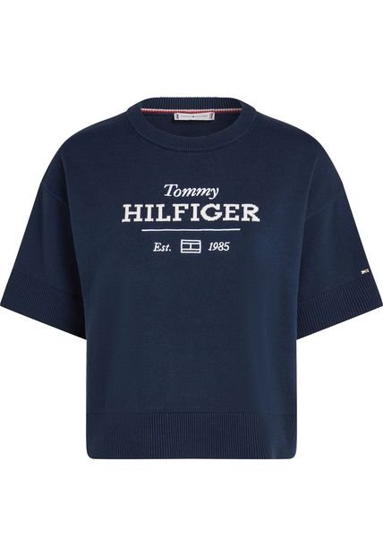 Saco Azul Tejido Cropped De Cuello Redondo Tommy Hilfiger