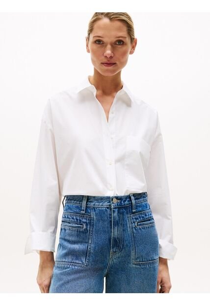 Camisa Blanca De Popelín Con Puños Ajustables Tommy Hilfiger