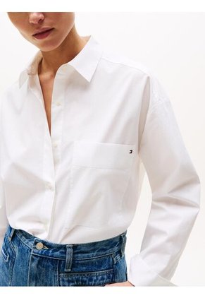 Camisa Blanca De Popelín Con Puños Ajustables Tommy Hilfiger
