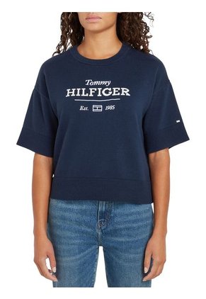 Saco Azul Tejido Cropped De Cuello Redondo Tommy Hilfiger