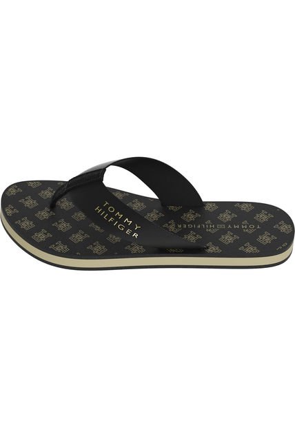 Sandalias Con Logos Dorados Mujer Negro Tommy Hilfiger