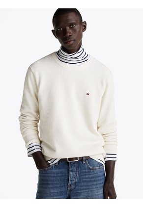 Saco Blanco De Punto Texturizado Y Cuello Redondo Tommy Hilfiger