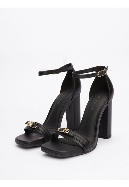 Sandalias Negro De Cuero Con Tira Y Tacón Alto Tommy Hilfiger