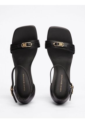 Sandalias Negro De Cuero Con Tira Y Tacón Alto Tommy Hilfiger