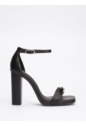 Sandalias Negro De Cuero Con Tira Y Tacón Alto Tommy Hilfiger