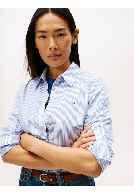Camisa Azul A Rayas De Corte Regular Tommy Hilfiger