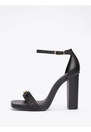 Sandalias Negro De Cuero Con Tira Y Tacón Alto Tommy Hilfiger