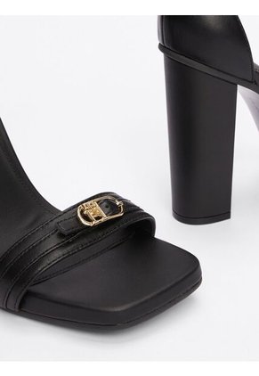 Sandalias Negro De Cuero Con Tira Y Tacón Alto Tommy Hilfiger