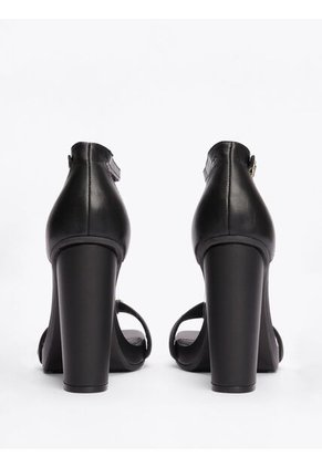 Sandalias Negro De Cuero Con Tira Y Tacón Alto Tommy Hilfiger