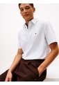 Camisa Celeste Flex Poplin De Rayas Manga Corta Con Logo Tommy Hilfiger de Tommy Hilfiger