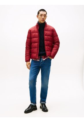 Chaqueta Roja De Cuello Alto Acolchada Con Logo Tommy Hilfiger