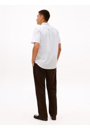 Camisa Celeste Flex Poplin De Rayas Manga Corta Con Logo Tommy Hilfiger