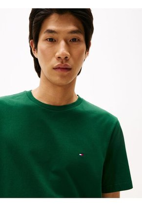 Camiseta Verde De Cuello Redondo Con Logo Bordado Tommy Hilfiger