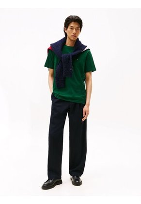 Camiseta Verde De Cuello Redondo Con Logo Bordado Tommy Hilfiger