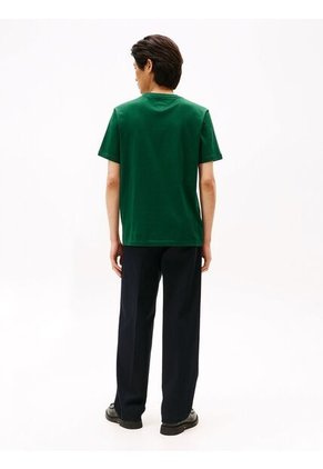 Camiseta Verde De Cuello Redondo Con Logo Bordado Tommy Hilfiger