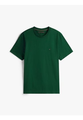 Camiseta Verde De Cuello Redondo Con Logo Bordado Tommy Hilfiger