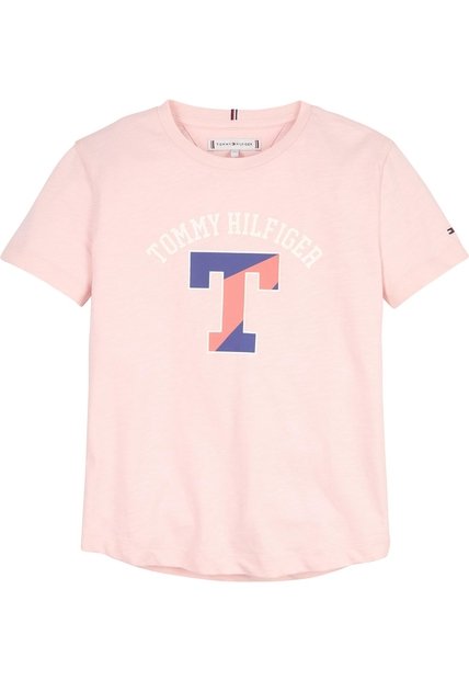 Camiseta Rosa De Manga Corta Estilo Universitario Tommy Hilfiger