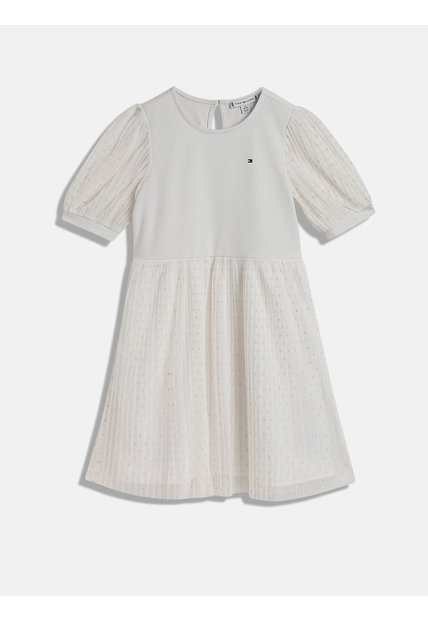 Vestido Blanco Manga Corta Con Logo Tommy Hilfiger