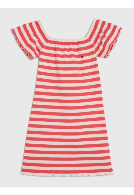 Vestido Rosado A Rayas Con Escote Hombros Descubiertos Tommy Hilfiger