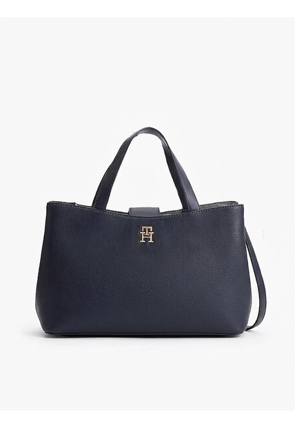 Bolso Azul Satchel Con Monograma Metálico Tommy Hilfiger