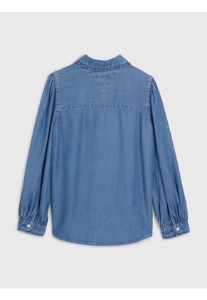 Camisa Azul Manga Larga Con Cuello De Volantes Tommy Hilfiger