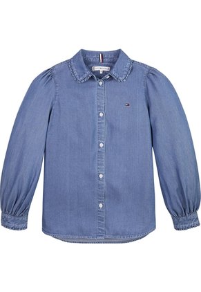 Camisa Azul Manga Larga Con Cuello De Volantes Tommy Hilfiger