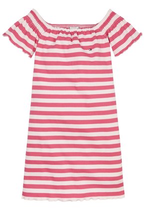 Vestido Rosado A Rayas Con Escote Hombros Descubiertos Tommy Hilfiger
