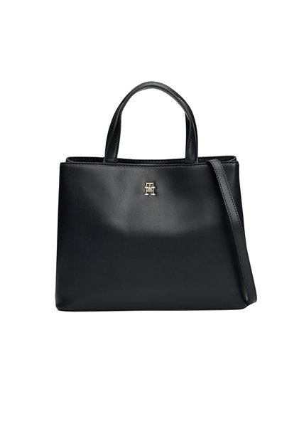 Bolso Negro Satchel Con Monograma Metálico Tommy Hilfiger