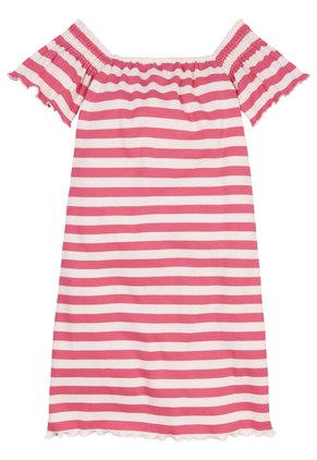 Vestido Rosado A Rayas Con Escote Hombros Descubiertos Tommy Hilfiger