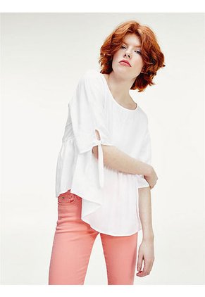 Blusa Fruncida Con Lazos En Mangas