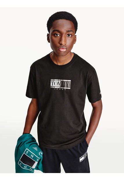 Camiseta Clásica Con Logo Metalizado Negro Tommy Jeans