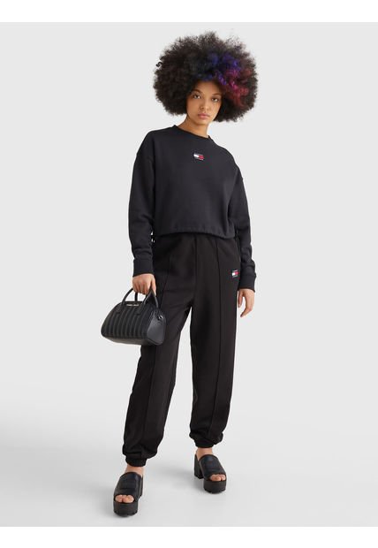 Sudadera Cropped Con Parche Y Cordón Negro Tommy Jeans
