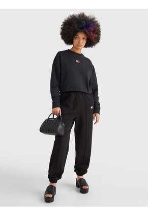 Sudadera Cropped Con Parche Y Cordón Negro Tommy Jeans