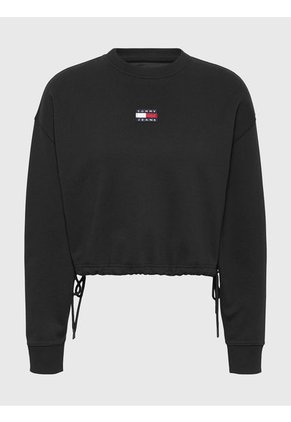Sudadera Cropped Con Parche Y Cordón Negro Tommy Jeans