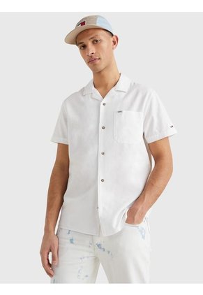 Camisa De Manga Corta Con Cuello Cubano Blanco Tommy Jeans