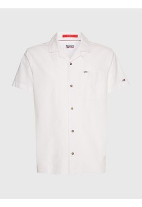 Camisa De Manga Corta Con Cuello Cubano Blanco Tommy Jeans