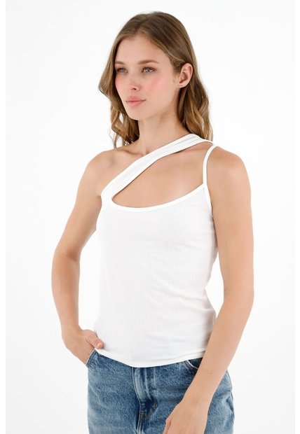 Topmark Camiseta Blanca De Un Solo Hombro Para Mujer