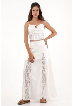 Topmark Falda Larga Con Detalles En Tela Tejida Crudo Para Mujer