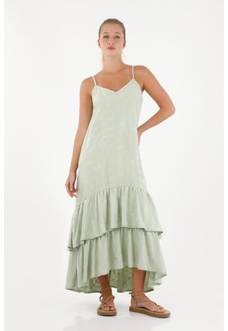 Topmark Vestido Largo En Tela De Flores Verde Para Mujer topmark