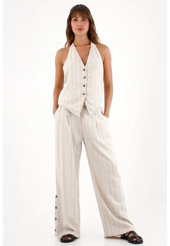 Topmark Pantalón Wide Leg A Rayas Gris Para Mujer topmark