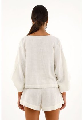 Topmark Camisa Manga Larga Con Ajuste De Tiras Frontal Crudo Para Mujer