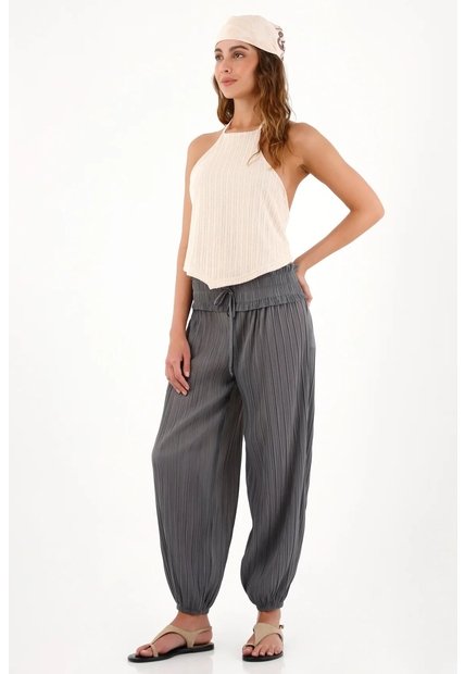 Topmark Pantalón Jogger Con Textura Plisada Gris Para Mujer
