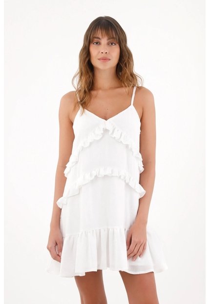 Topmark Vestido Corto Con Boleros Crudo Con Textura Ligera Para Mujer